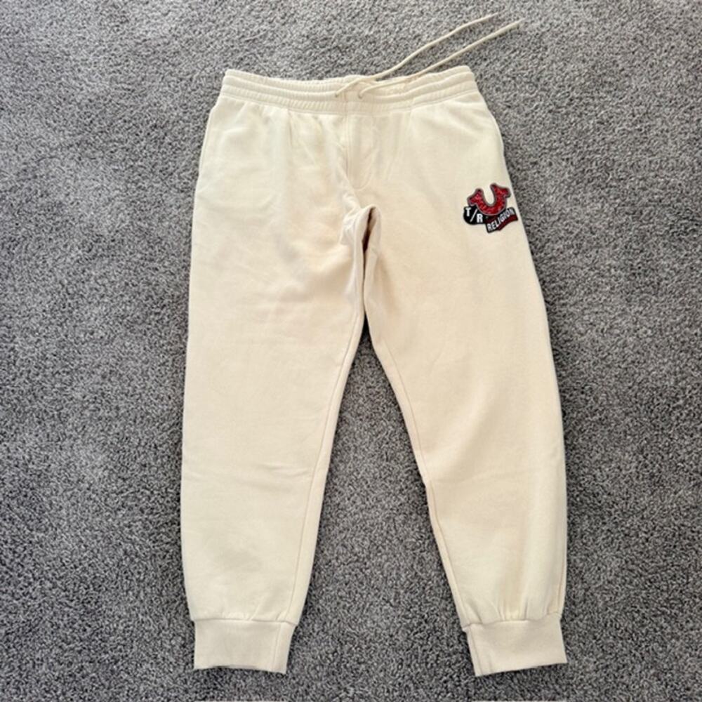 True Religion EMB Patch HS Jogger Cream Pockets Drawstring Women's XXL/2TG NWT - Picture 1 of 15